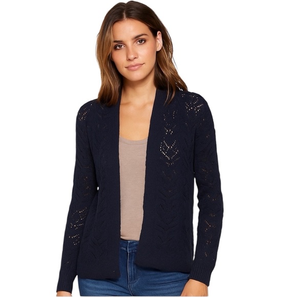LC Lauren Conrad Sweaters - LC Lauren Conrad navy blue crochet cardigan sweater petite small